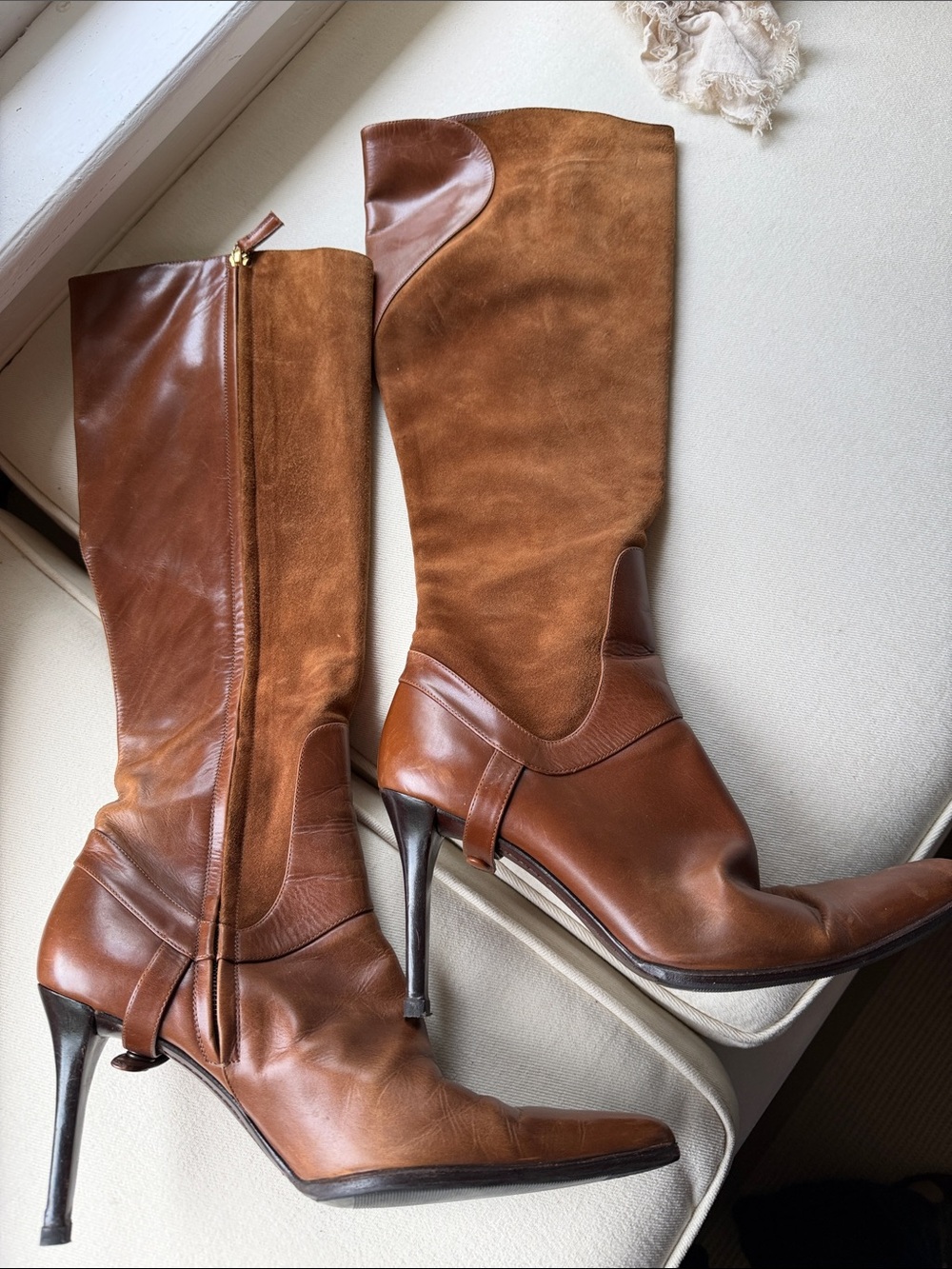 RALPH LAUREN Women's Brown Leather & Suede Knee-High Boots SZ 9